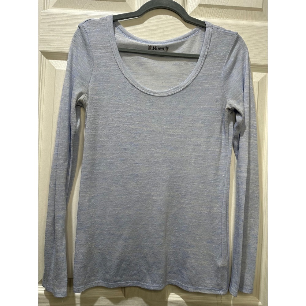Y2K Mudd Womens Long Sleeve Scoop Neck Top Light Blue Size L Layering Piece